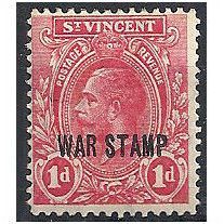 St Vincent 1916 SG126 1d Carmine-Red WAR TAX Mounted Mint . ..