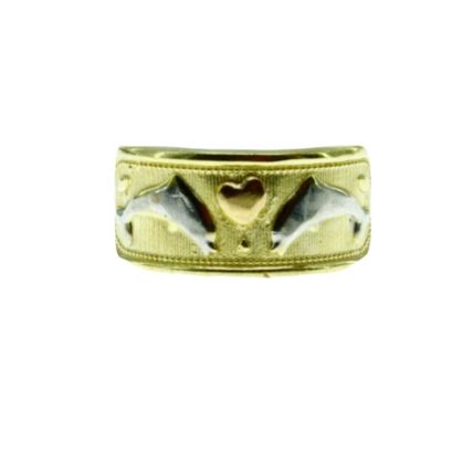 New Solid Real 14K Gold Lucky Two Dolphins and Heart Ring Band 4.4 Grams Size 9