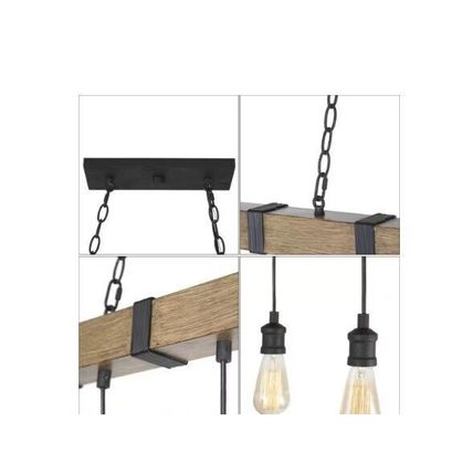 LNC Wood Beam Chandelier 35.5" 5-Lt Brown Linear Farmhouse with Wood Accents