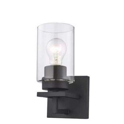 H B Westerling 1-Lt Matte Black Indoor Wall Sconce Light Fixture w/ Clear Glass