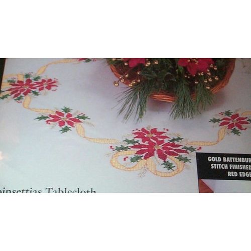 Bucilla Cross Stitch - Poinsettias Tablecloth - 60 x 90 - No Thread Included