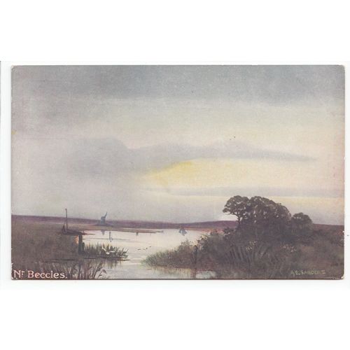 Near Beccles Suffolk Old Art Postcard Artist Signed A E Sanders
