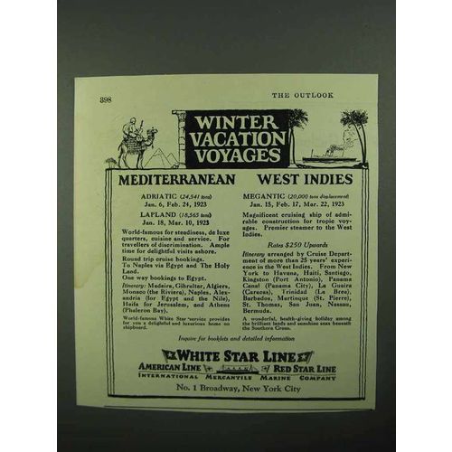 1922 White Star Line Ad - Winter Vacation Voyages