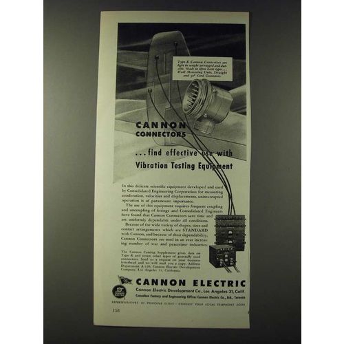 1943 Cannon Type K Connectors Ad - Vibration Testing Equipment