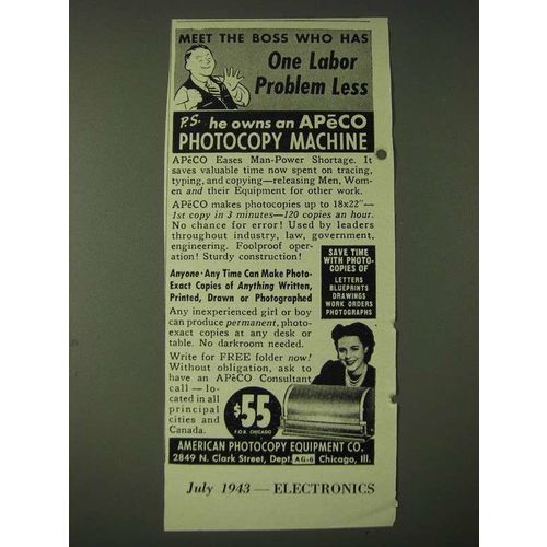 1943 APECO American Photocopy Equipment Co. Photocopy machine Ad