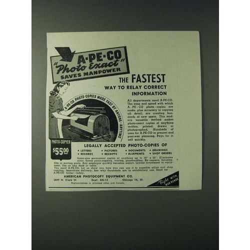 1943 Apeco Photo Copyer Ad - A-pe-co photo exact saves manpower