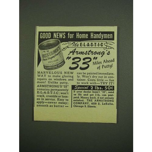 1949 Armstrong No. 33 Elastic Glazing Compound Ad