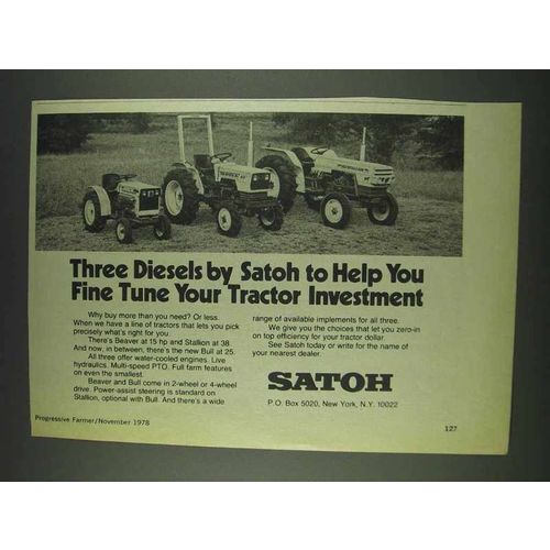 1978 Satoh Tractors Ad - Beaver, Bull and Stallion