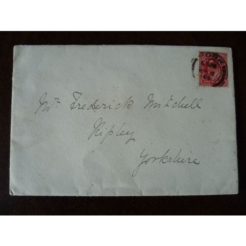 1908 GB KEVII 1d Cover York Leeds Ripley cancels Frederick Mitchell