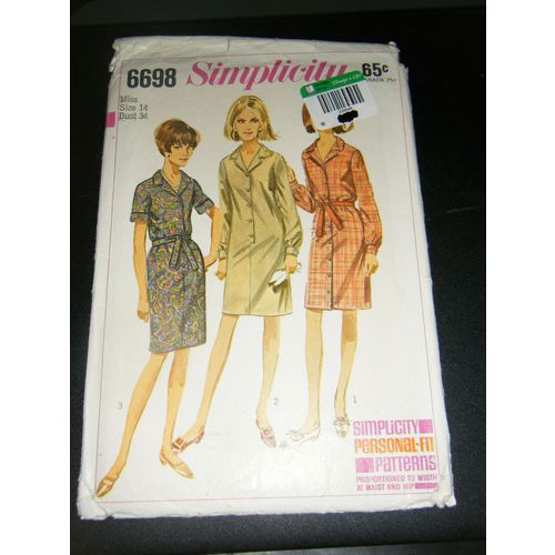 Vintage Simplicity 6698 Misses Shirt Dress Pattern - Size 14 Bust 34
