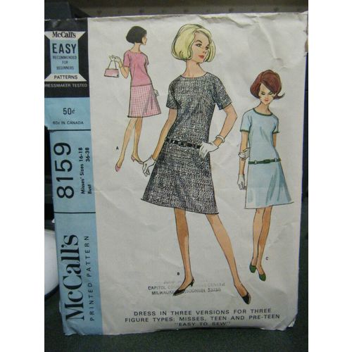 Vintage McCall's 8159 Misses Dress Pattern - Size 16 & 18