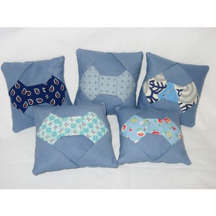 5 Bow Tie Mini Pillow Ornies Bowl Fillers Tucks Decor Blue Quilt