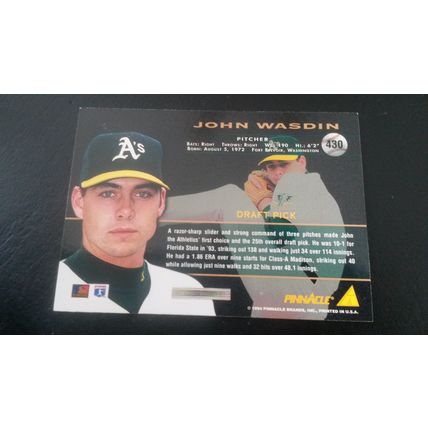 1994 Pinnacle Card # 430 John Wasdin Autograph Oakland Athletics Draft Pick