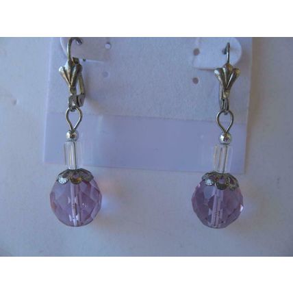 Amethyst Crystal Earrings Faceted Disco Ball Style Pierced Earrings 1-5/8"