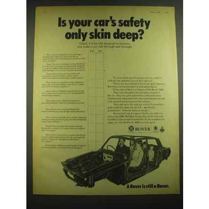 1968 Rover 2000 Car Ad - Is your car's safety only skin deep?