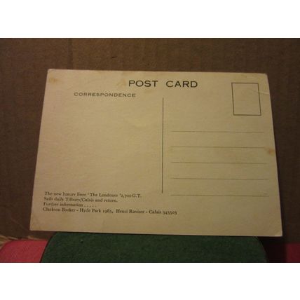 "THE LONDONER" LUXURY LINER SHIP unused vintage postcard Tilbury to Calais #