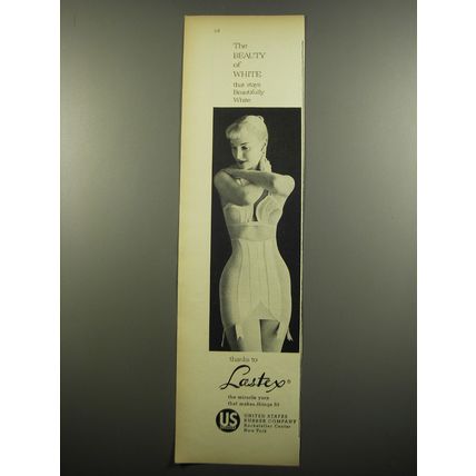 1955 U.S. Rubber Co. Lastex Lingerie Ad - The beauty of white
