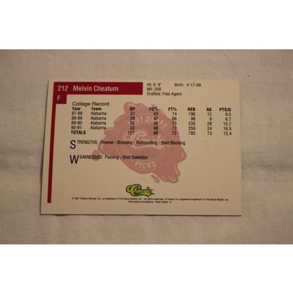 Melvin Cheatum 1991 Classic Four Sport NO. 212