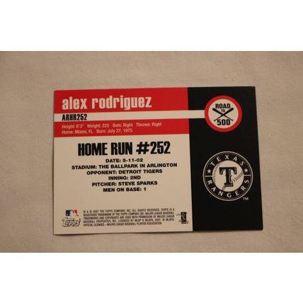 Alex Rodriguez 2007 Topps ROAD TO 500 ARHR252 Home Run #252