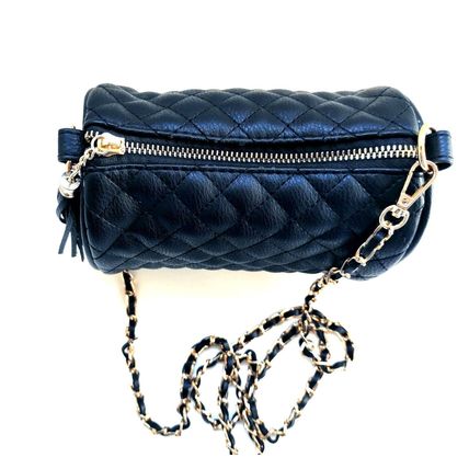 New DELUXITY Quilted Barrel Crossbody Bag with Tassel and Chain Strap Black