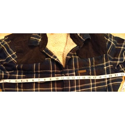 Field & Stream Flannel Shirt Mens Large Navy Brown Plaid Sherpa Lined Corduroy