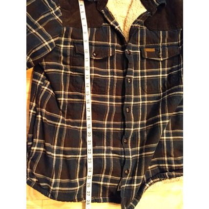 Field & Stream Flannel Shirt Mens Large Navy Brown Plaid Sherpa Lined Corduroy