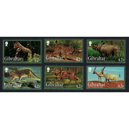 Gibraltar Oryx Rhino Wolf Lynx Leopard Gorilla Endangered Animals 6v 2012