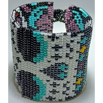 Traditional Huichol Art. Mexico Glass Seed Beads Bracelet. Día de los Muertos 1
