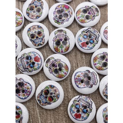 15mm Wooden Buttons Skull Pattern Sewing Scrapbooking Decoration Knitting Crafts