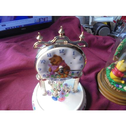 DISNEY'S WINNIE The POOH & PIGLET 9" Pendulum Clock in Glass Dome! Works Great!!