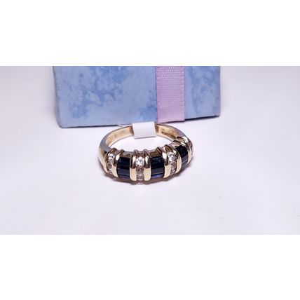Estate 1.95ctw Natural Blue and Wht Sapphire 10Kt Yellow Gold Bar Band Ring22444