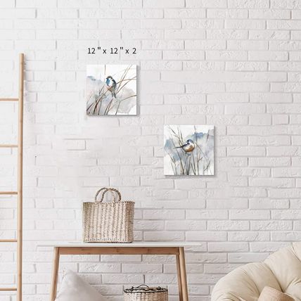 Abstract Picture Bird Wall Art: Animal Birds on Reed Watercolor Artwork Prints o