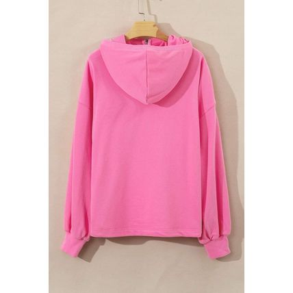 Bonbon Solid Kangaroo Pocket Half Zipper Oversized Hoodie