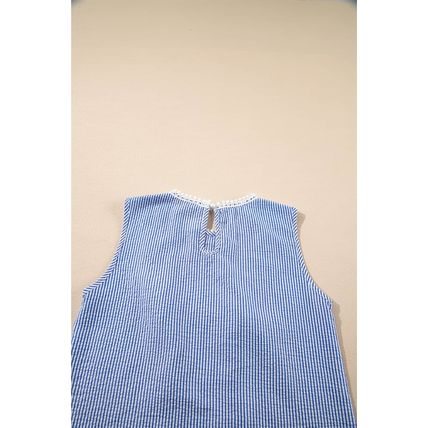 Sky Blue Stripe Lace Patchwork Crew Neck Tank Top