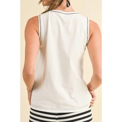 White Sweet Bow Stitching Trim Sleeveless Top