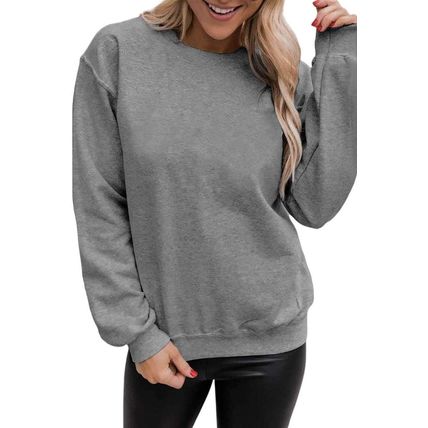 Gray Plain Crew Neck Pullover Sweatshirt