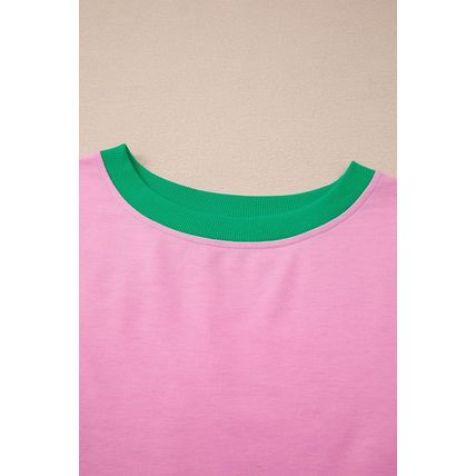 Bonbon Colorblock Edge Drop Shoulder T Shirt and Skort 2Pcs Set