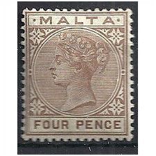 Malta 1885 SG27 4d Brown Light Mounted Mint. .
