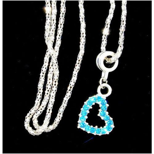 Love Heart Blue Crystal Gem Silver Plated Pendant Necklace Chain Jewellery 1642