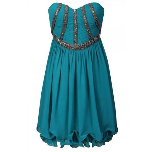 Little Mistress Embellished Bandeau Dress 14 Teal/Silver