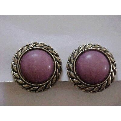 Gold Chain Earrings Purple Button Round Clip On Earrings 1"
