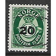 NORWAY 1937 POST HORN 20 ON 15 ORE GREEN SG 440 FINE USED