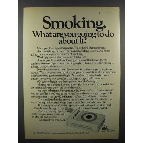 1972 Vantage Cigarette Ad - Smoking