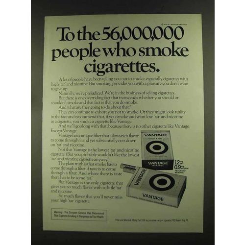 1972 Vantage Cigarettes Ad - 56,000,000 People Smoke