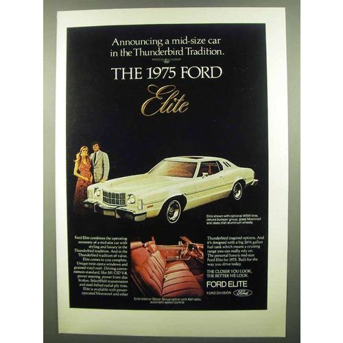 1975 Ford Elite Car Ad - In the Thunderbird Tradition