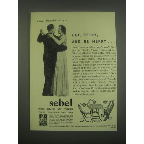 1949 Sebel Stak-a-Bye Chairs and Tables Ad - Eat, drink, and be merry