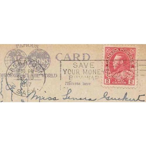 Canada Admiral Flag Slogan 1917 Saskatoon SK "Save Your Money Buy War..."