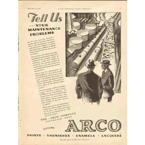 ARCO COMPANY 1928 Tell us your maintenance problems oil gas vintage ad