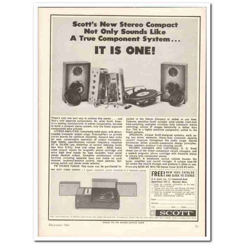 H H SCOTT INC 1964 Stereo Compact component system vintage ad