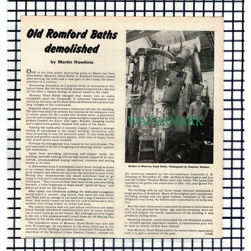 (8314) Romford Mawney Road Baths Essex Demolished - 1975 Cutting